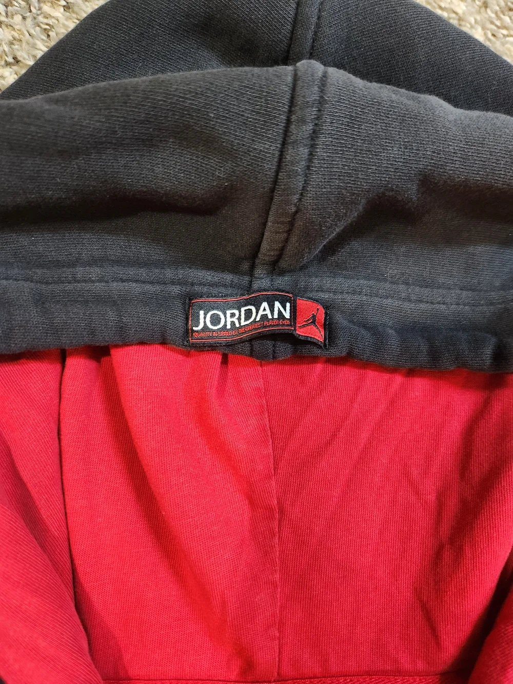 Vintage Jordan Black Hoodie with Red Lining & Red Zip Size XL
